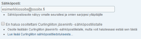 Sähköpostiosoitteen ylläpito pelaajaprofiilissa